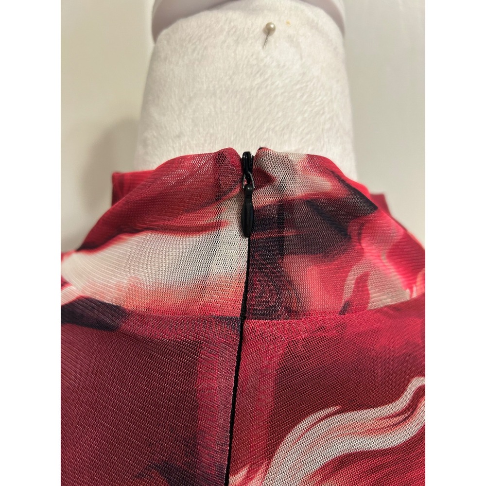 Anne Klein XL longsleeve mesh sheer long sleeve mock neck red black Stretch - Picture 6 of 11